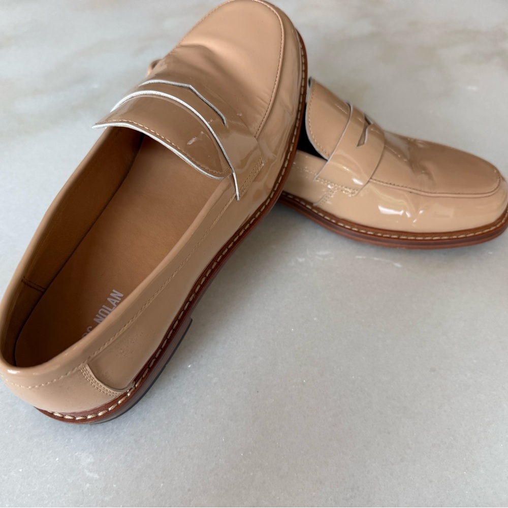 Marc Nolan Patent Leather Penny Loafers in nude